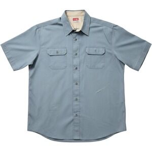 Wrangler Mens Premium Quality Short Sleeve Button Down Work Shirt Slate Blue XL